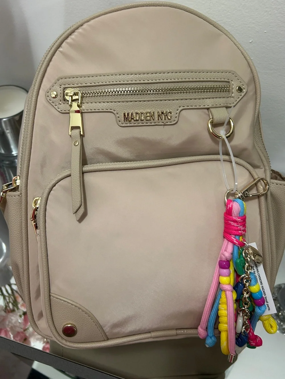 Madden NYC Mini Backpack Beige Taupe Gold Hardware NWT